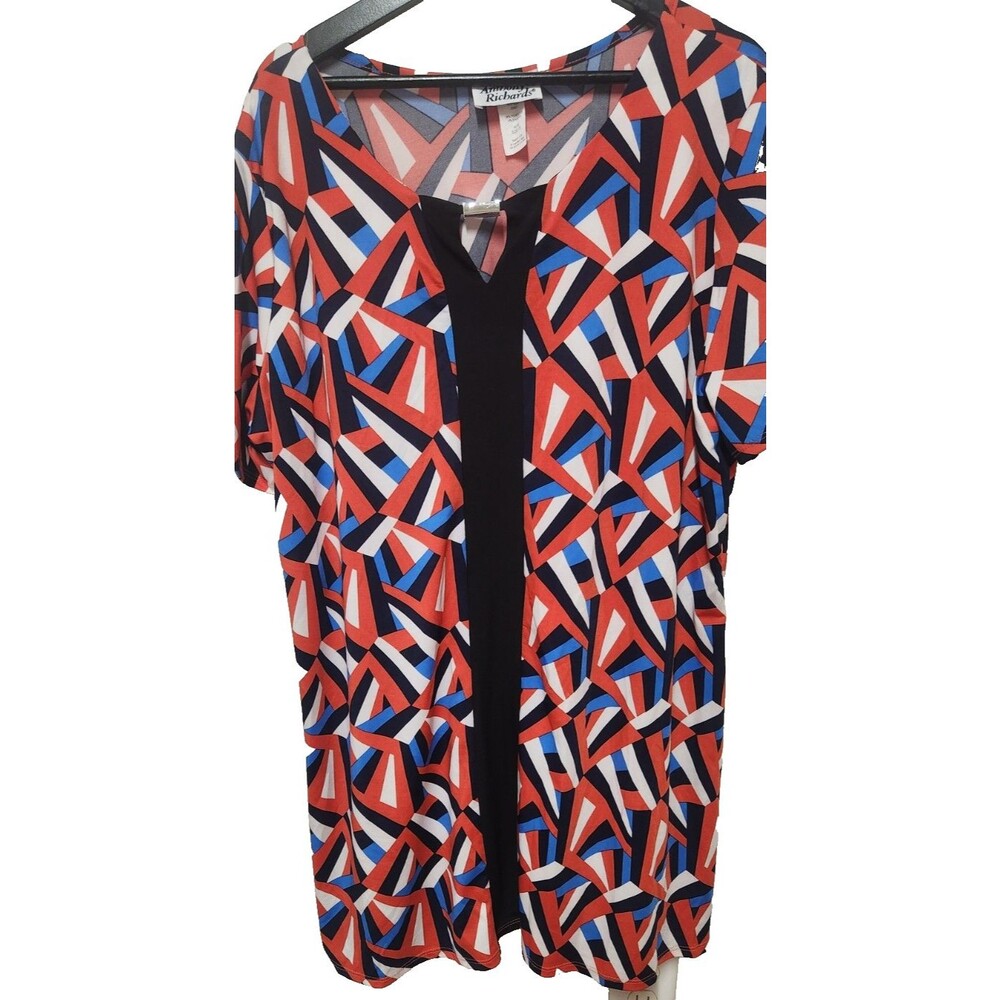 Anthony Richards Size 1X Womens Tunic Top Abstract Red White Blue Black Made USA - Picture 3 of 7